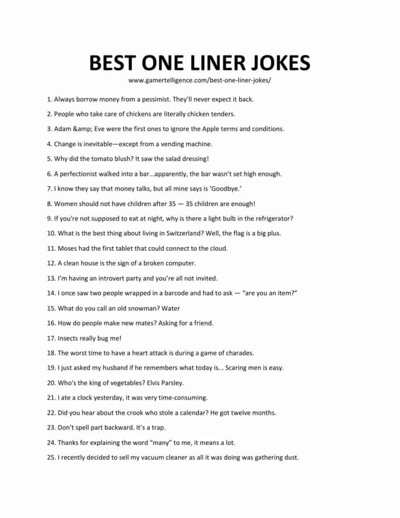 28 Best One Liner Jokes Charming And Wondrous Laughs And Fun In Here