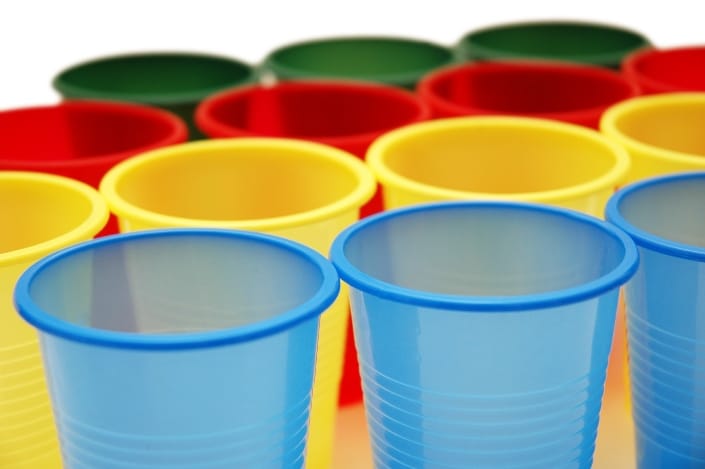 blue, yellow, red, and green plastic cups