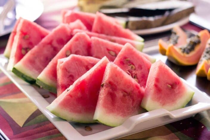watermelon slices on a serving dish 