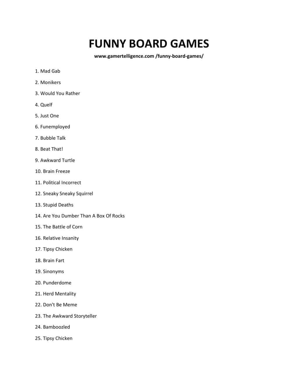Downloadable list of board games