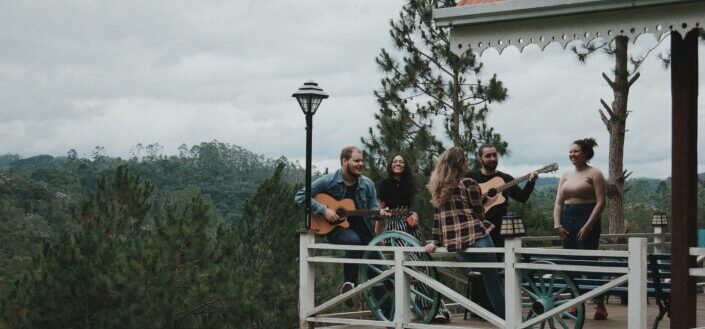 A group of friends jamming