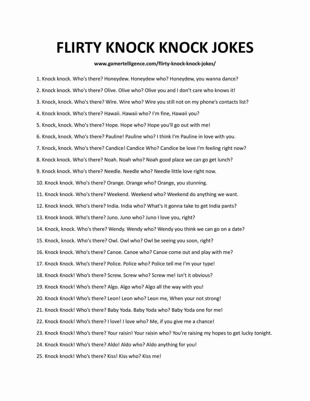 Downloadable and printable list of jokes
